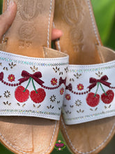 Cargar imagen en el visor de la galería, Cherry Red Coquette Mexican White Sandals

