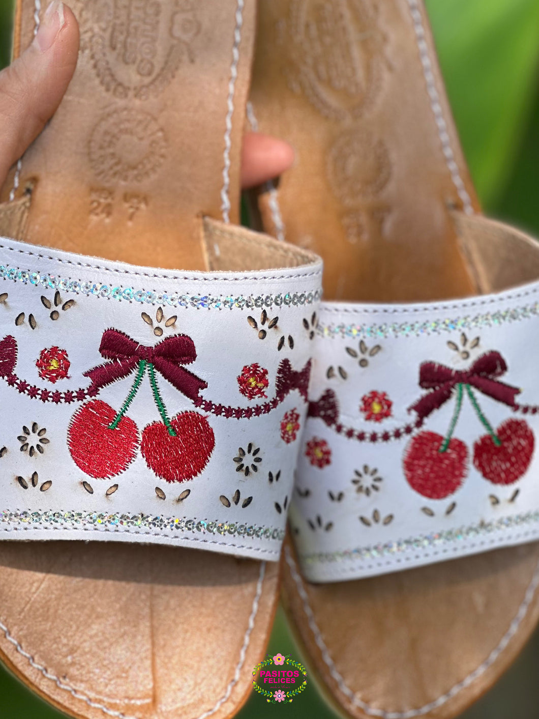 Cherry Red Coquette Mexican White Sandals