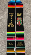 Load image into Gallery viewer, *2026*Gracias a mi Mamá Floral Virgen Black Graduation Stole Sarape Sash IN STOCK
