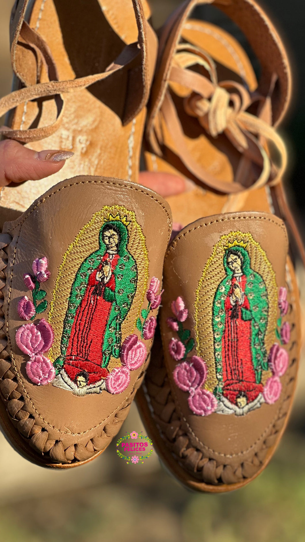Virgen Sequin Mommy and Me- Embroidered Tan Lace up