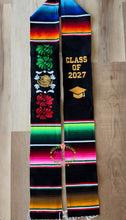 Load image into Gallery viewer, *2027* Emblema mexicano - Black Mexican Graduation Stole Sarape Sash IN STOCK

