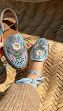 Load image into Gallery viewer, Irene 3D- Blue Embroidered Lace Up Huaraches
