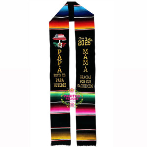 Sacrificios Mamá Papá Black Graduation stole IN STOCK