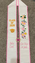 Load image into Gallery viewer, 2026 Yellow and Pink Roses w/ Pink border -  White Stole Sarape Sash SOLD OUT
