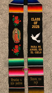 2025* Dove Virgen Black Graduation stole Sarape Sash SOLD OUT