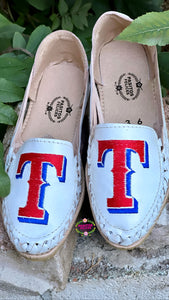 Rangers - White Leather Embroidered Flats