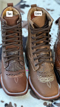 Cargar imagen en el visor de la galería, Botas Lacer - Tan Leather Laced Tooled Boots
