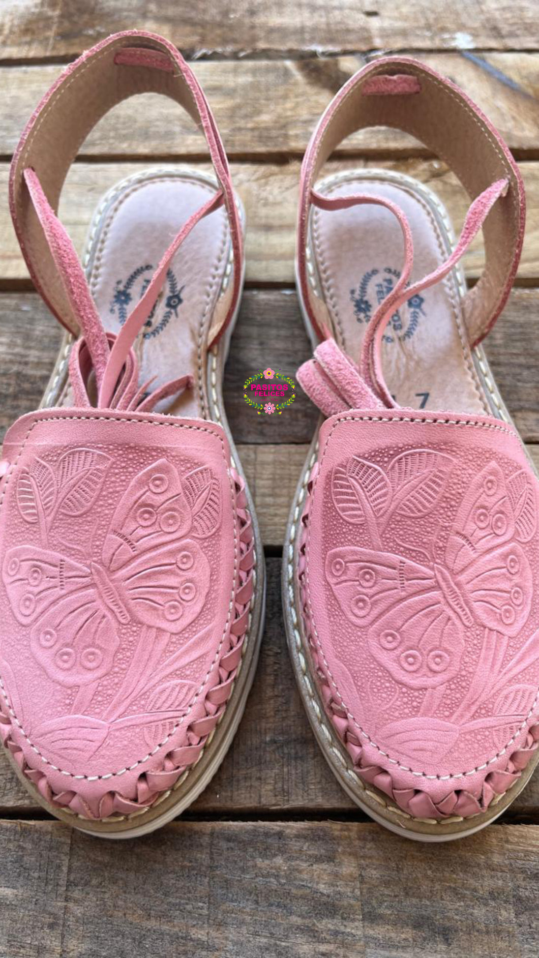 Mariposa Bosque- Pink Butterfly Tooled Lace Up