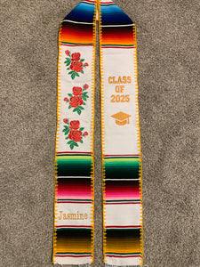 Roses White Graduation Stole Sarape Sash SOLD OUT