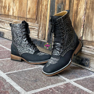 Botas Lacer - Black Leather Tooled Boots