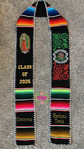 Black Mexico Floral w virgen Black Graduation Stole Sarape Sash SOLD OUT
