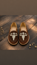 Load image into Gallery viewer, Tan Cowhide - Embroidered Flats PREORDER
