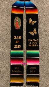 2025 * Gracias a mis Padres Graduation Stole Sarape Sash- Monarca and Virgen IN STOCK
