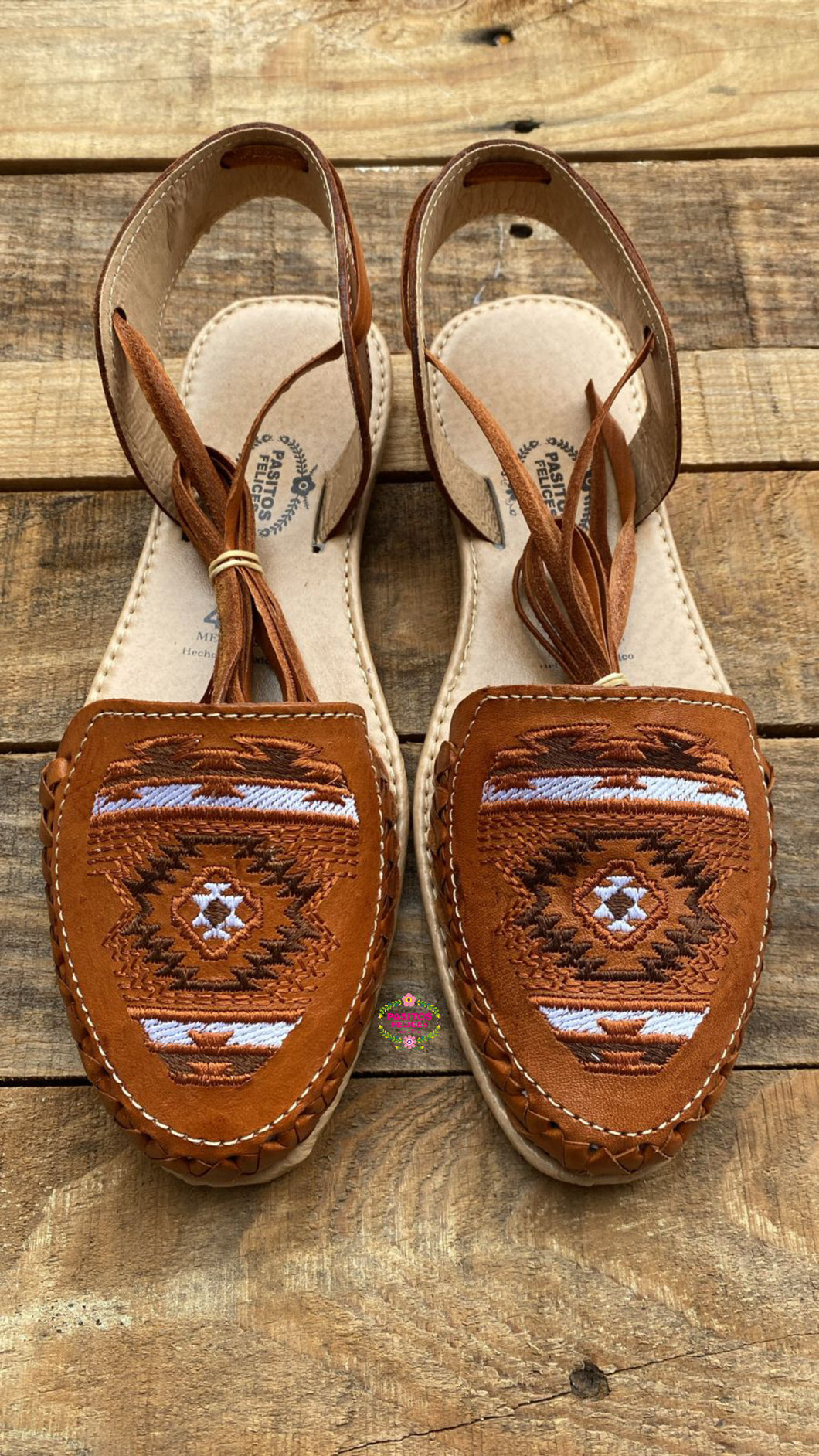 Tan Tribal - Embroidered Lace Up