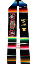 Load image into Gallery viewer, 2026 Virgen - Pink Red Roses Black Stole Sarape Sash IN STOCK
