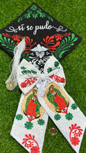 Load image into Gallery viewer, Moño Blanco Tri color Virgen- Embroidered Long Bow
