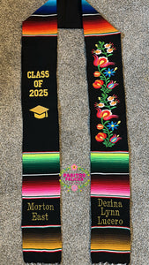 Black Floral Tulipán Graduation Stole Sarape Sash SOLD OUT