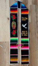 Load image into Gallery viewer, *2027* Dove Virgen Black w/ white finish - Graduation stole Sarape Sash IN STOCK
