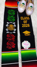 Load image into Gallery viewer, *2026* Emblema mexicano - Black Mexican Graduation Stole Sarape Sash IN STOCK
