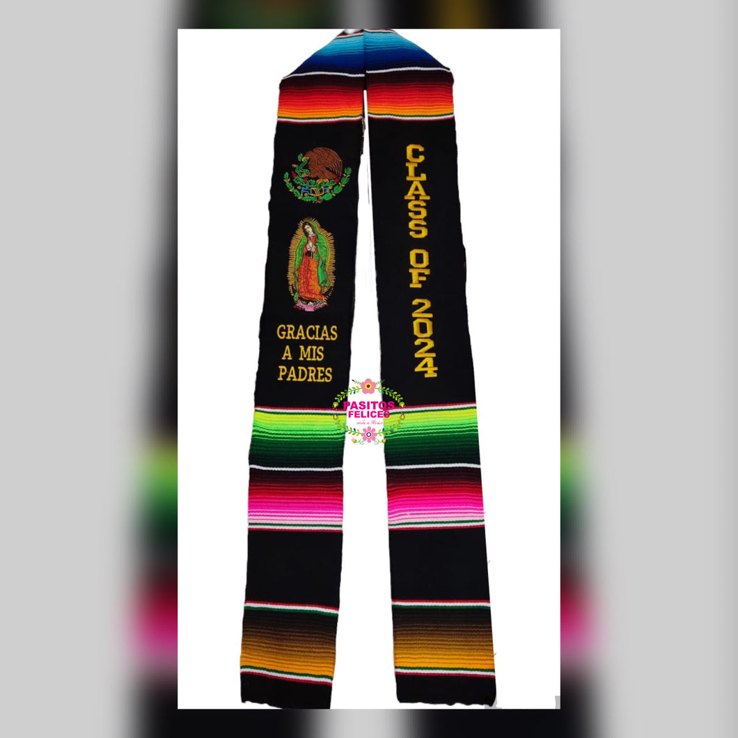 Eagle and Virgen Black Graduation stole IN STOCK