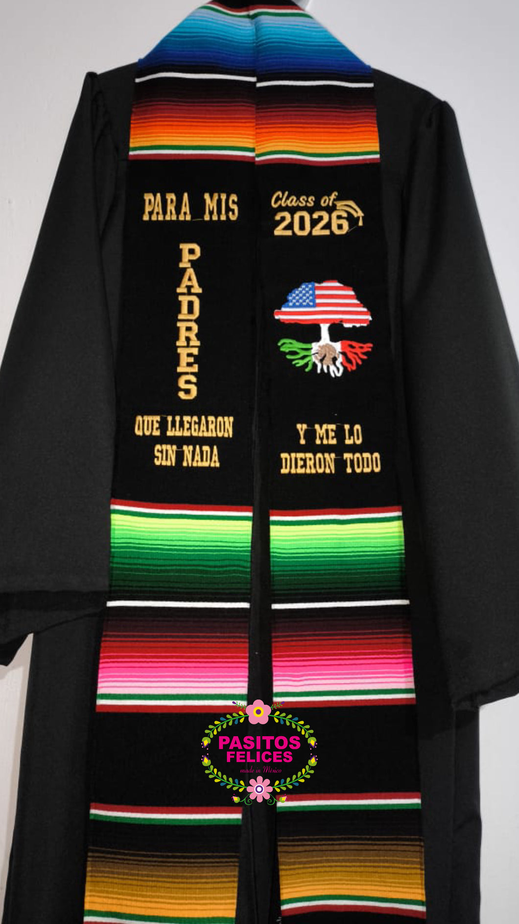 2026 Llegaron sin nada - Black graduation stole Sarape Sash IN STOCK