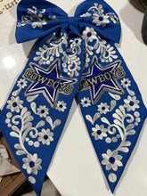 Load image into Gallery viewer, Cowboys Blue Embroidered Bow - Moño Azul
