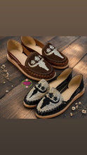 Load image into Gallery viewer, Black Cowhide - Embroidered Flats PREORDER
