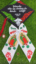 Load image into Gallery viewer, Moño Blanco Tri color Virgen- Embroidered Long Bow
