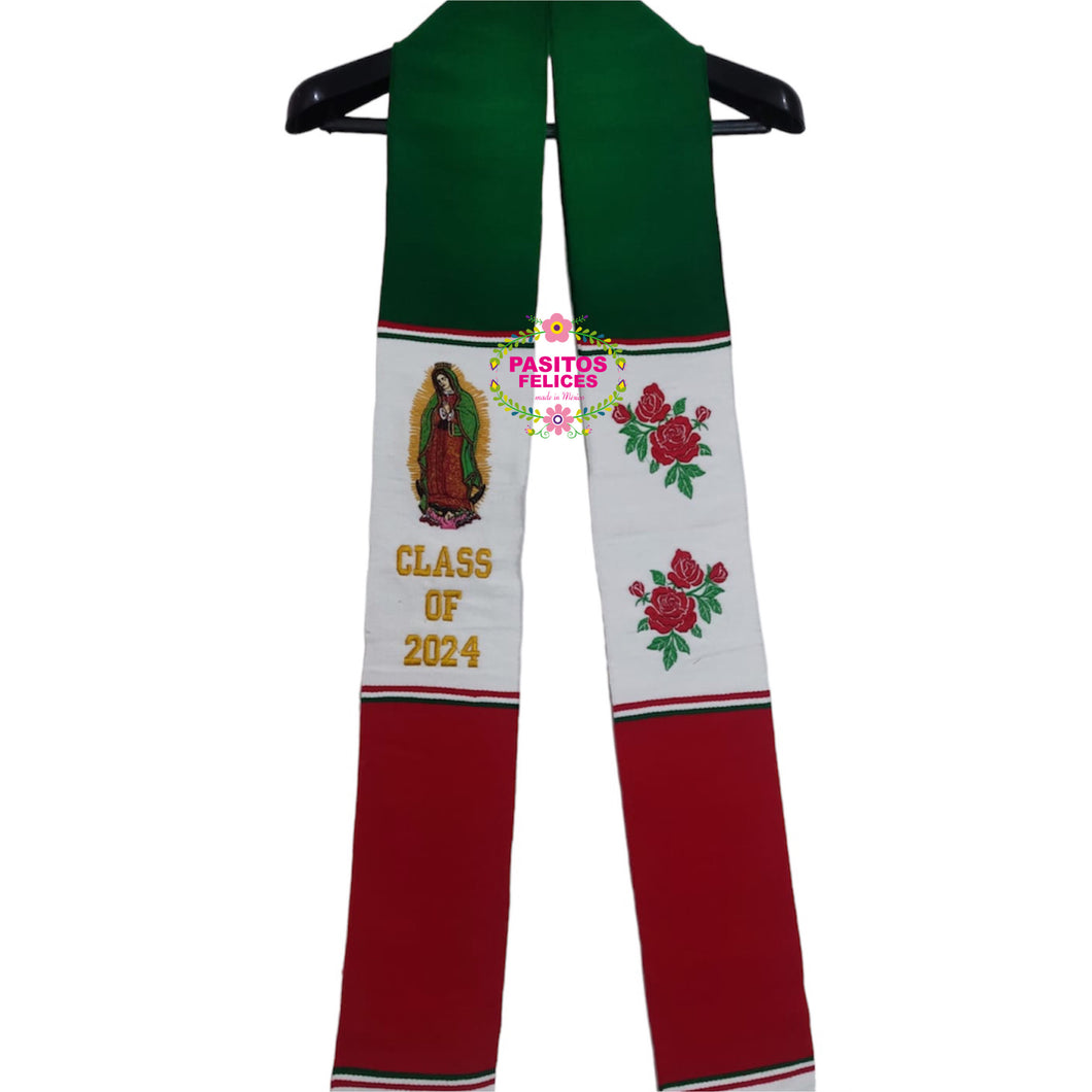 Virgen and Roses Mexico Stole (White -) IN STOCK