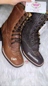 WIDE Botas Lacer - Chocolate Leather Tooled Wide Boots