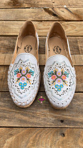 Iride Sequin Blanca - White Embroidered Sequin Leather Flats