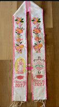Cargar imagen en el visor de la galería, 2027 Pink Yellow - Virgen Cross Bow Embroidered Graduation Sarape Sash stole IN STOCK
