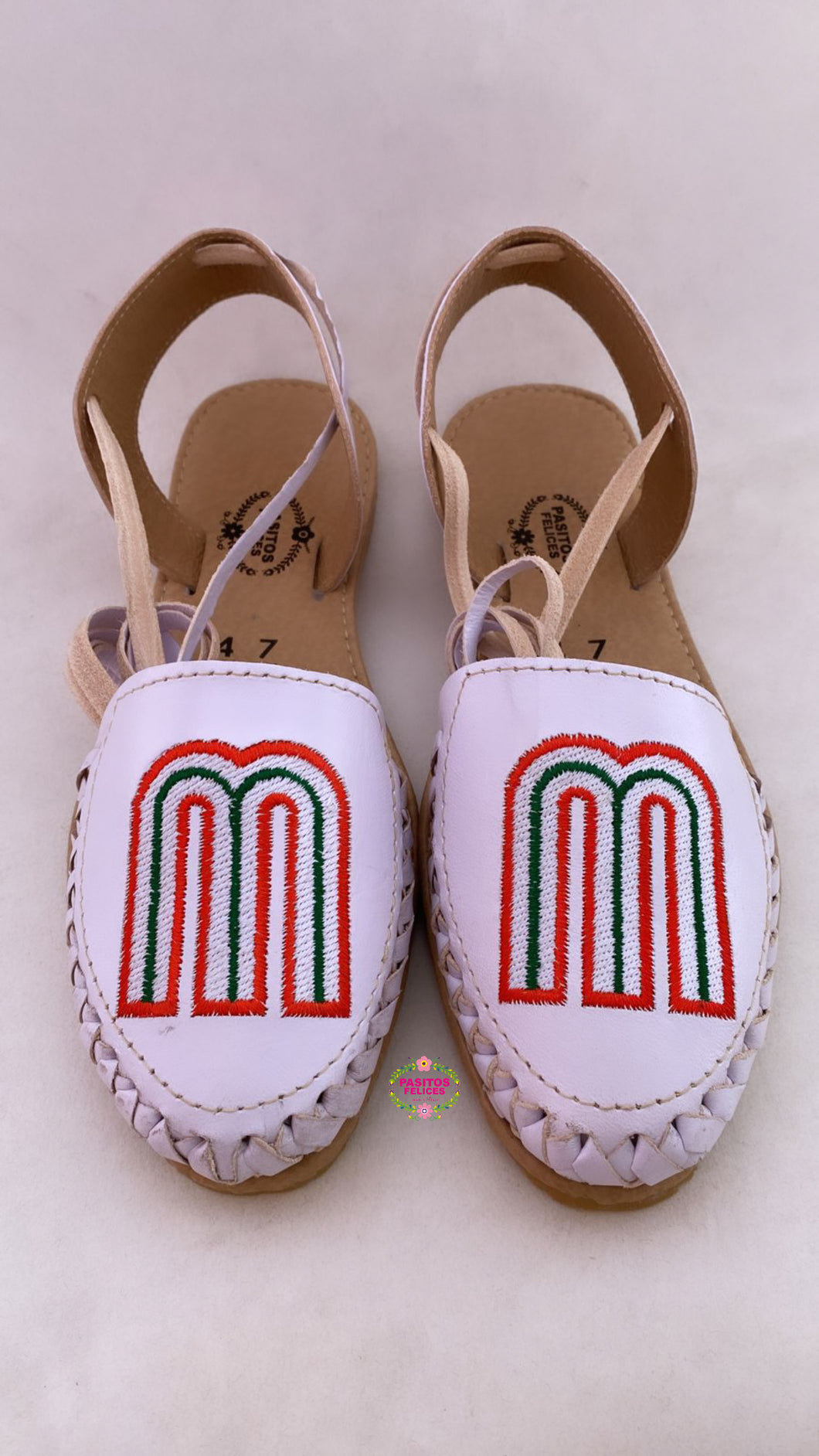 Mx - White Leather Embroidered Lace Up Flats