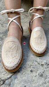 Natural Butterfly Tooled Lace Up