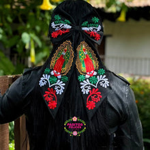 Load image into Gallery viewer, Moño Tri color Virgen- Embroidered Long Bow
