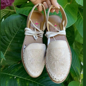 Natural Butterfly Tooled Lace Up