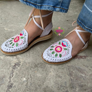 Berenice Embroidered Lace Up Huaraches PREORDER