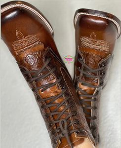 Men Botas Lacer / WIDE women- Shedron Leather Tooled Wide Boots