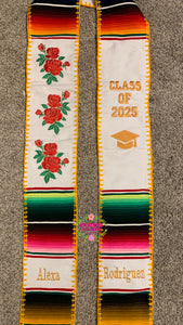 Roses White Graduation Stole Sarape Sash SOLD OUT
