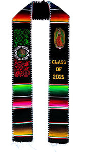 Black Mexico Floral w virgen Black Graduation Stole Sarape Sash SOLD OUT