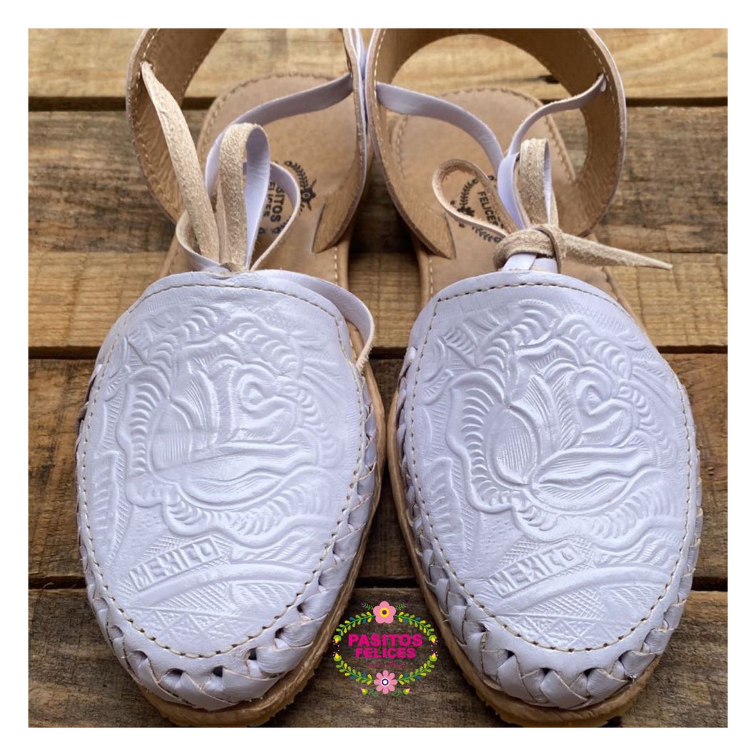 Mexico - White Tooled Flat Lace Up