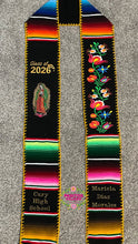 Cargar imagen en el visor de la galería, 2026 Black Floral Tulipán w virgen w gold finish - Black Graduation Stole Sarape Sash IN STOCK
