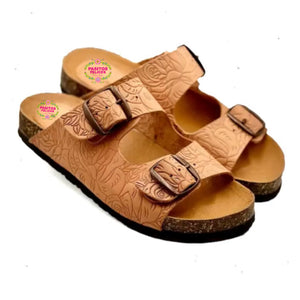 Corcho - Tooled Leather Rose  Sandals