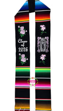 Cargar imagen en el visor de la galería, 2026 Virgen - Pink Roses Black Stole Sarape Sash IN STOCK
