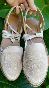 Natural Butterfly Tooled Lace Up