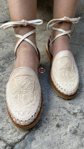 Natural Butterfly Tooled Lace Up