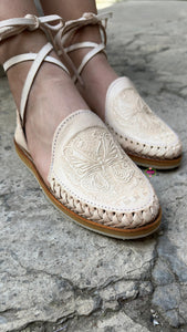 Natural Butterfly Tooled Lace Up