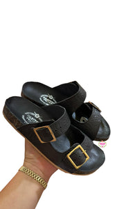 Corcho Sandals - Black Tooled Sandals