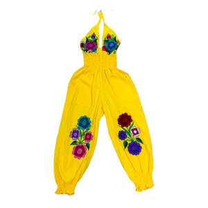 Yellow Jumpsuit  (fushcia and blue Roses)