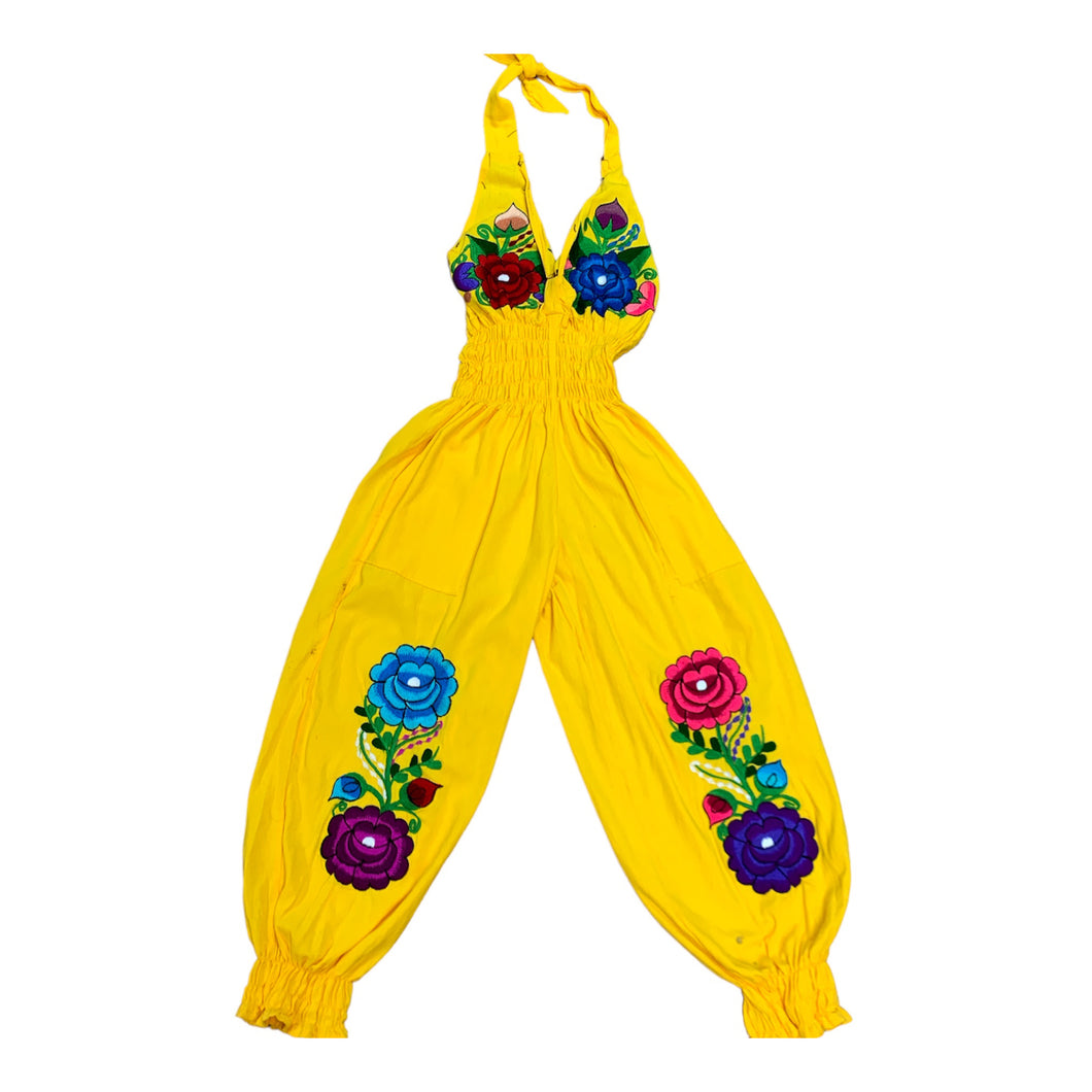 Yellow Jumpsuit  (red and blue Roses)